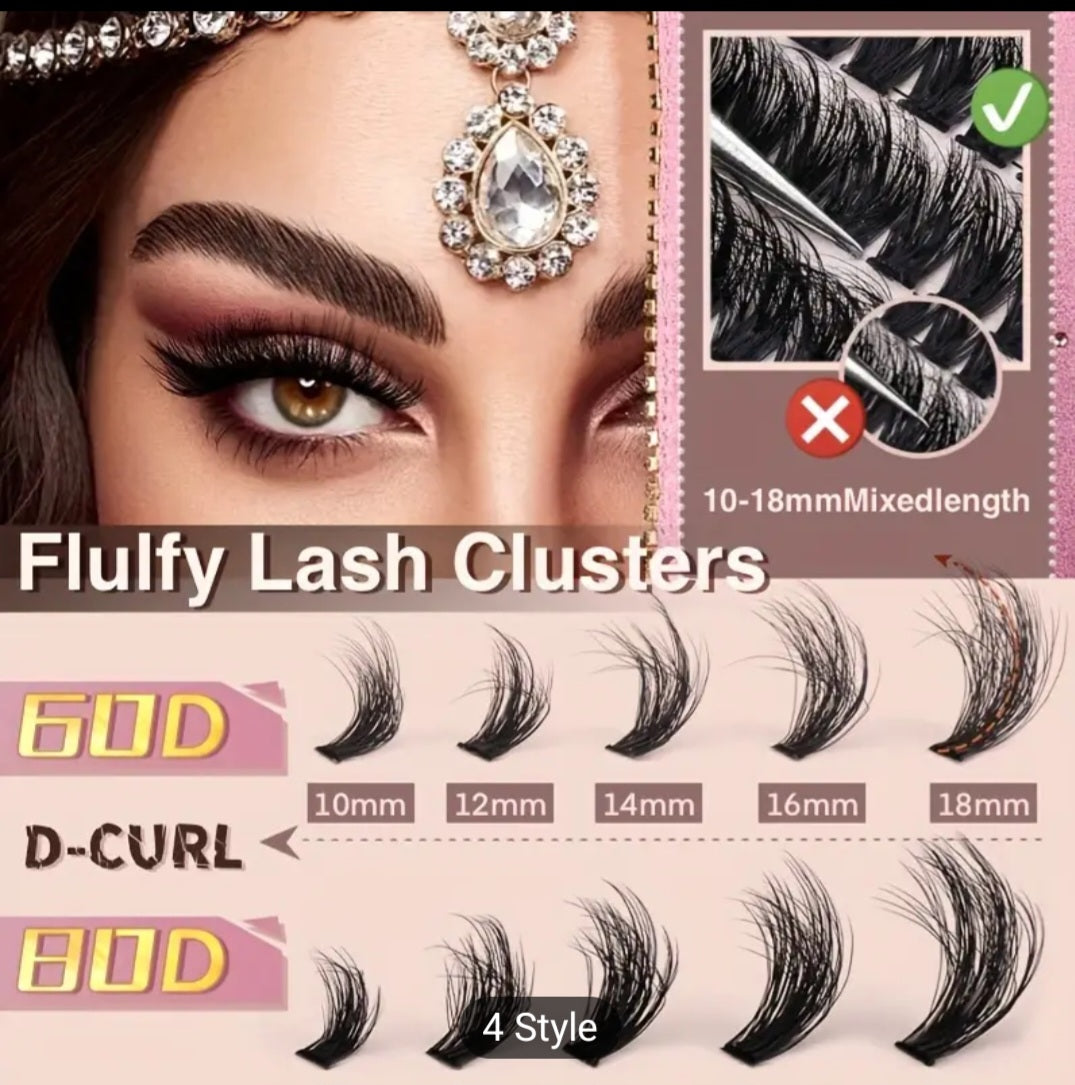 60D8OD Fluffy,  Thick look Mix Cluster Eyelashes Kit Volume Individual Lashes