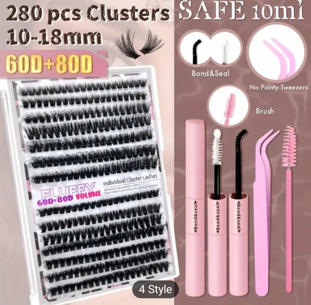 60D8OD Fluffy,  Thick look Mix Cluster Eyelashes Kit Volume Individual Lashes